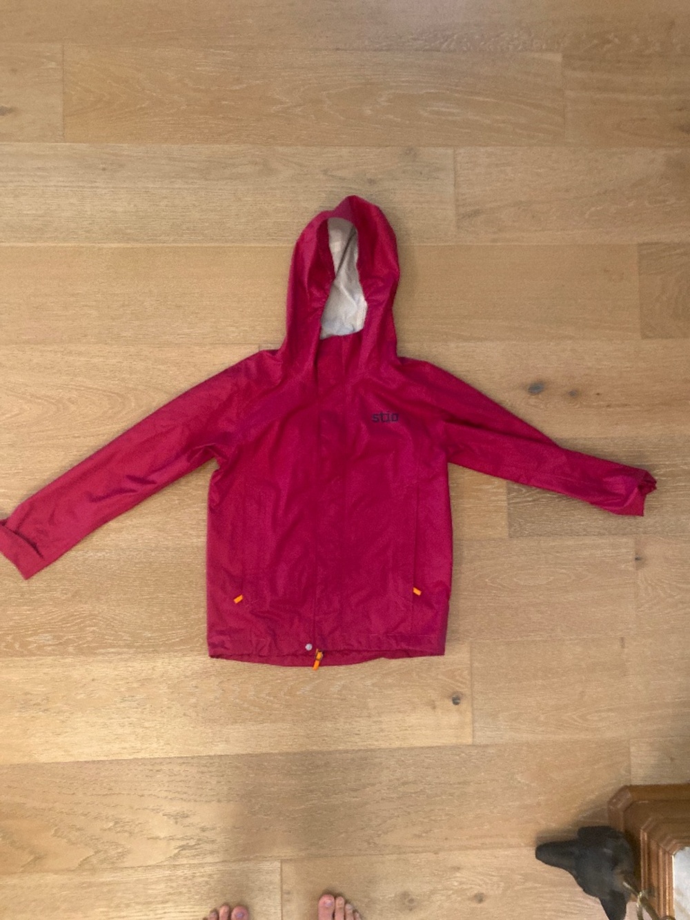 Red stio rain coat